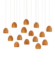 Beehive 15-Light Linear Multi-Drop Pendant in Natural / Silver