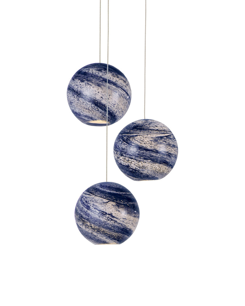 Palatino 3-Light Round Multi-Drop Pendant in Blue & White Shimmer / Silver