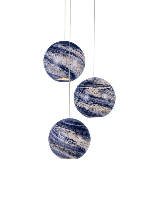 Palatino 3-Light Round Multi-Drop Pendant in Blue & White Shimmer / Silver