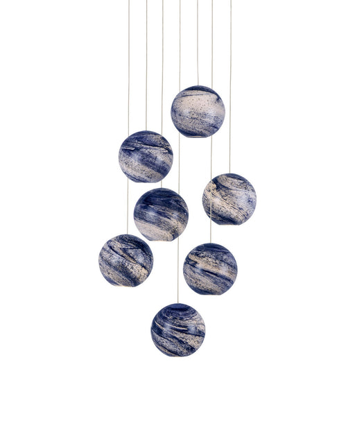 Palatino 7-Light Round Multi-Drop Pendant in Blue & White Shimmer / Silver