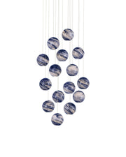 Palatino 15-Light Round Multi-Drop Pendant in Blue & White Shimmer / Silver
