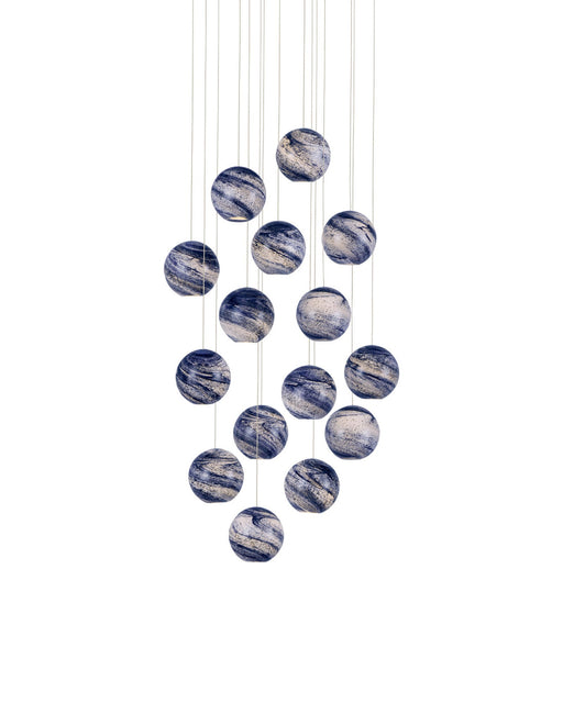 Palatino 15-Light Round Multi-Drop Pendant in Blue & White Shimmer / Silver