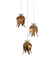 Iota 3-Light Round Multi-Drop Pendant in Antique Brass / Silver