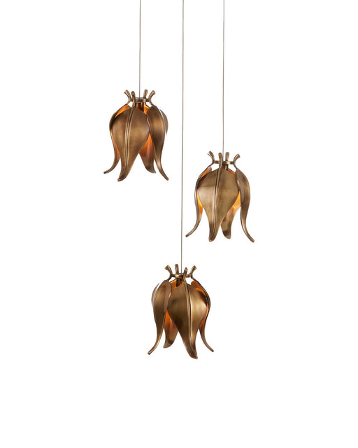 Iota 3-Light Round Multi-Drop Pendant in Antique Brass / Silver