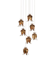 Iota 7-Light Round Multi-Drop Pendant in Antique Brass / Silver
