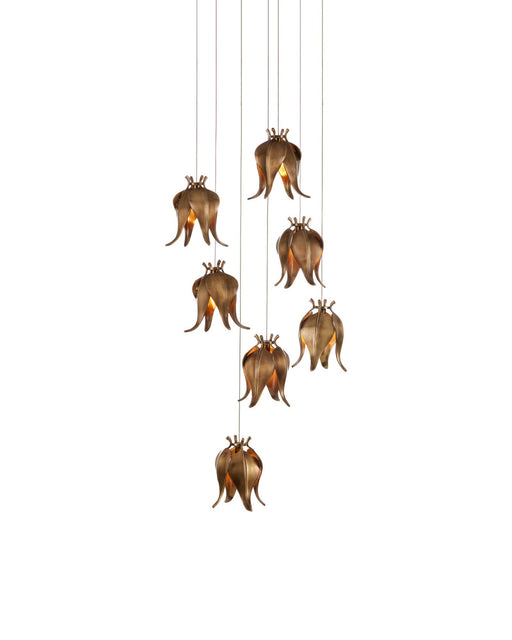 Iota 7-Light Round Multi-Drop Pendant in Antique Brass / Silver