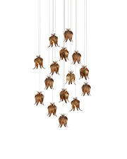 Iota 15-Light Round Multi-Drop Pendant in Antique Brass / Silver
