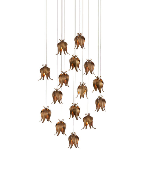 Iota 15-Light Round Multi-Drop Pendant in Antique Brass / Silver