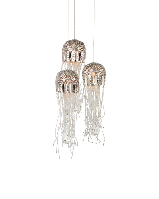 Medusa 3-Light Round Multi-Drop Pendant in Nickel / Clear / Silver