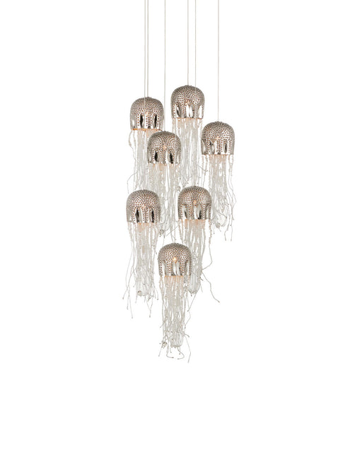 Medusa 7-Light Round Multi-Drop Pendant in Nickel / Clear / Silver
