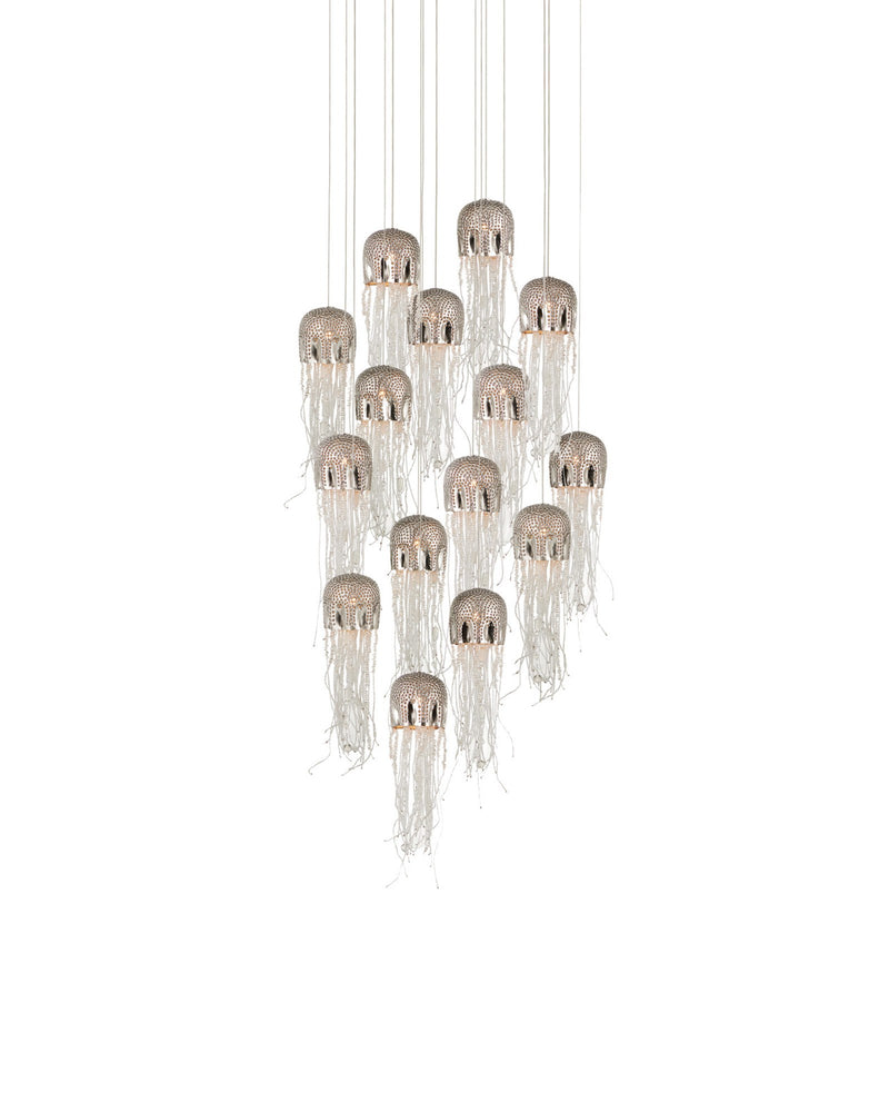 Medusa 15-Light Round Multi-Drop Pendant in Nickel / Clear / Silver