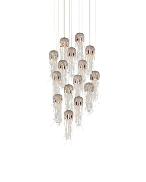 Medusa 15-Light Round Multi-Drop Pendant in Nickel / Clear / Silver