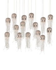 Medusa 15-Light Linear Multi-Drop Pendant in Nickel / Clear / Silver