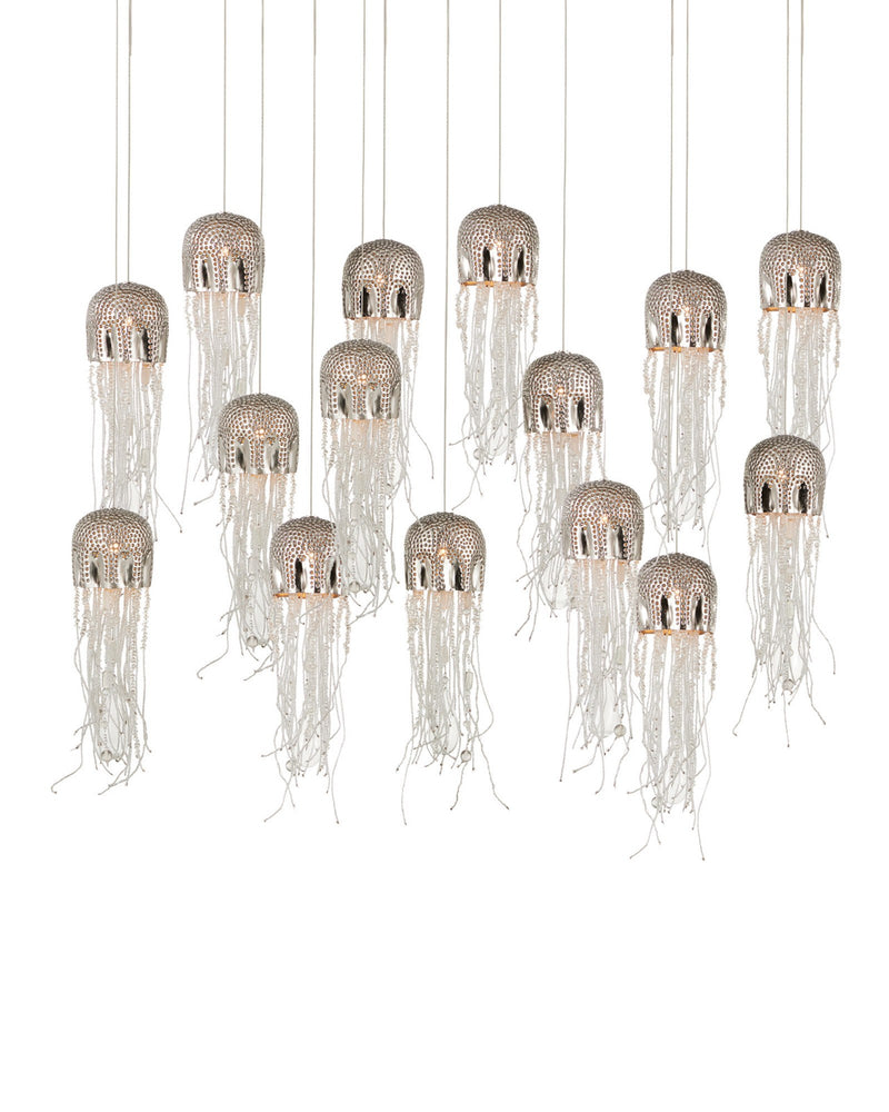 Medusa 15-Light Linear Multi-Drop Pendant in Nickel / Clear / Silver