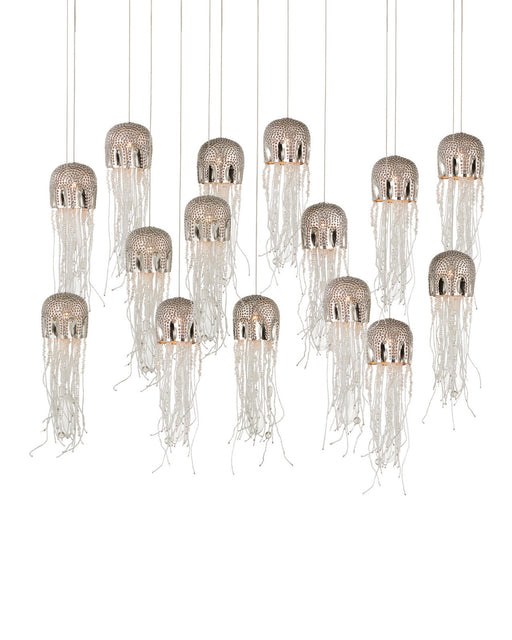 Medusa 15-Light Linear Multi-Drop Pendant in Nickel / Clear / Silver
