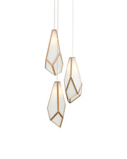 Glace 3-Light Round Multi-Drop Pendant in White / Antique Brass / Silver