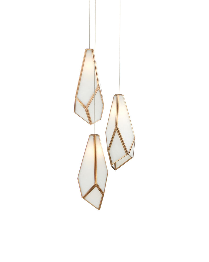 Glace 3-Light Round Multi-Drop Pendant in White / Antique Brass / Silver