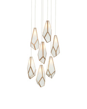 Glace 7-Light Round Multi-Drop Pendant in White / Antique Brass / Silver
