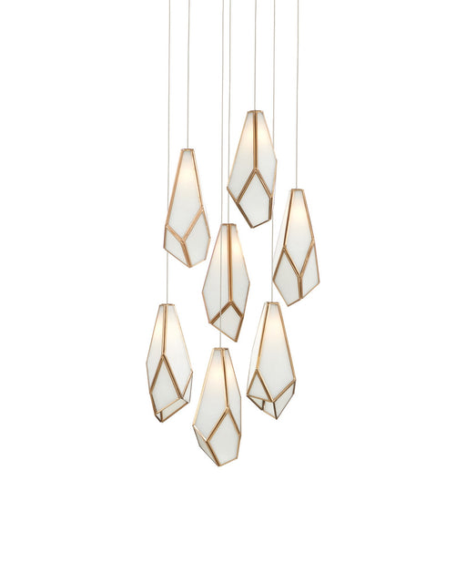 Glace 7-Light Round Multi-Drop Pendant in White / Antique Brass / Silver