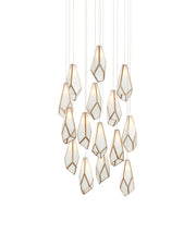 Glace 15-Light Round Multi-Drop Pendant in White / Antique Brass / Silver