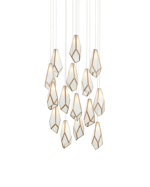 Glace 15-Light Round Multi-Drop Pendant in White / Antique Brass / Silver