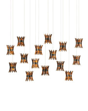 Alsop 15-Light Linear Multi-Drop Pendant in Brown / Black / Natural / Silver