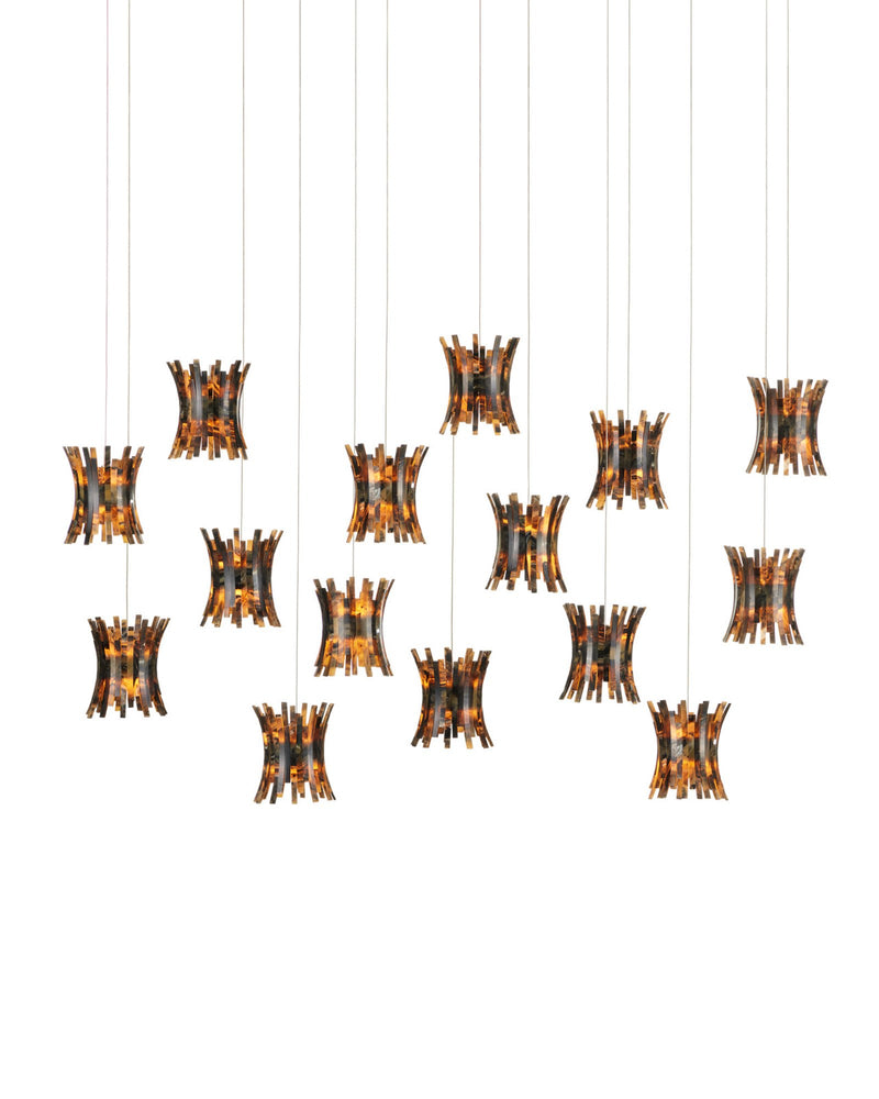 Alsop 15-Light Linear Multi-Drop Pendant in Brown / Black / Natural / Silver