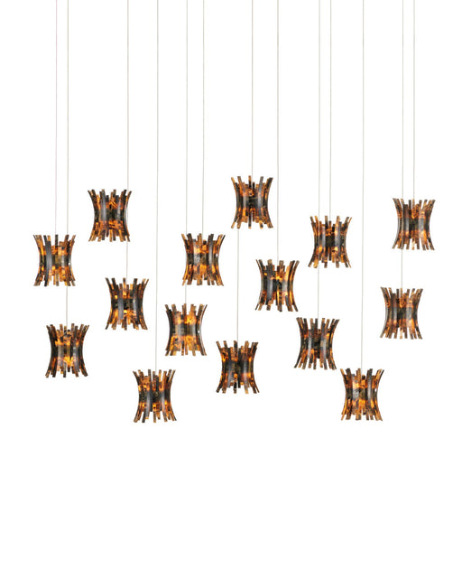 Alsop 15-Light Linear Multi-Drop Pendant in Brown / Black / Natural / Silver