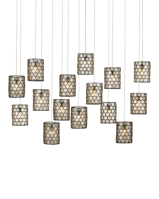 Regatta 15-Light Linear Multi-Drop Pendant in Natural / Cupertino / Silver