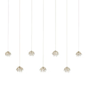 Crystal Bud 7-Light Linear Multi-Drop Pendant in Clear / Contemporary Silver Leaf / Silver
