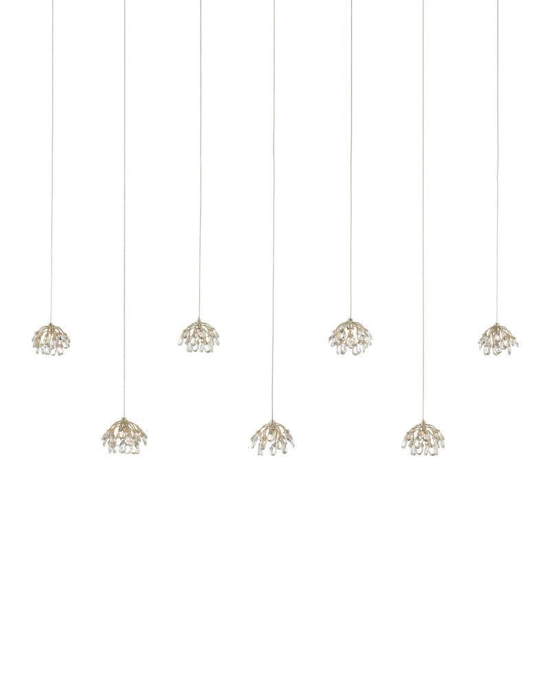 Crystal Bud 7-Light Linear Multi-Drop Pendant in Clear / Contemporary Silver Leaf / Silver