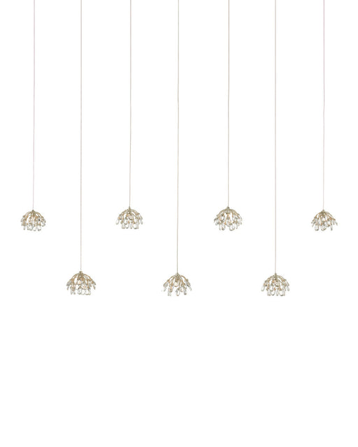 Crystal Bud 7-Light Linear Multi-Drop Pendant in Clear / Contemporary Silver Leaf / Silver