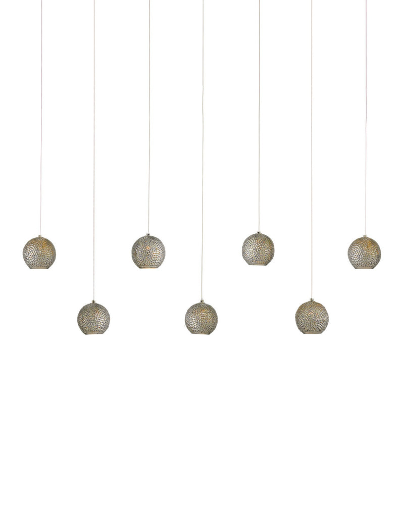 Giro 7-Light Linear Multi-Drop Pendant in Blue / Nickel / Silver