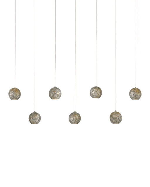 Giro 7-Light Linear Multi-Drop Pendant in Blue / Nickel / Silver