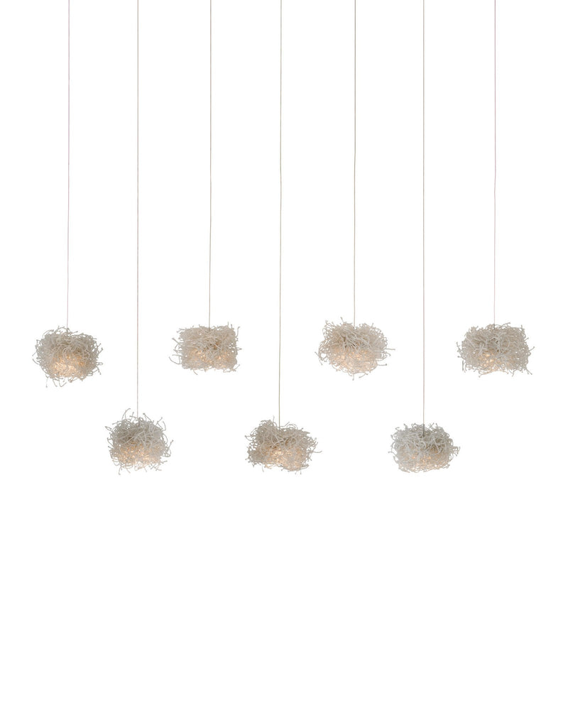 Birds Nest 7-Light Linear Multi-Drop Pendant in Clear / Silver