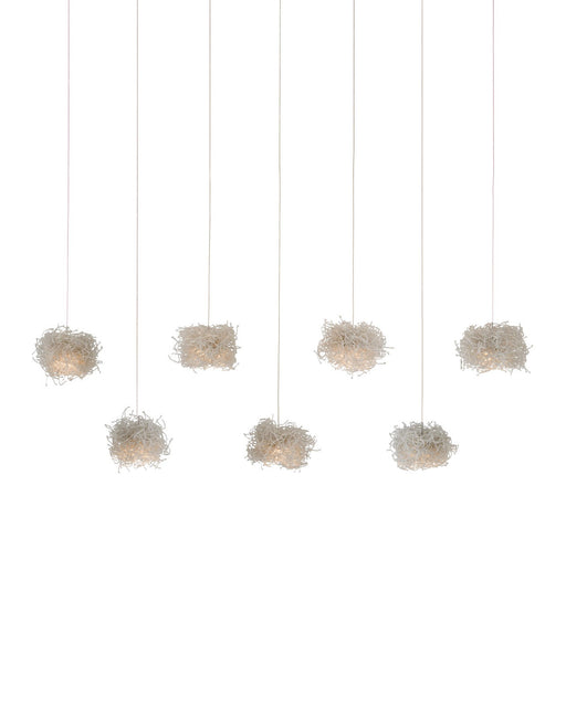 Birds Nest 7-Light Linear Multi-Drop Pendant in Clear / Silver