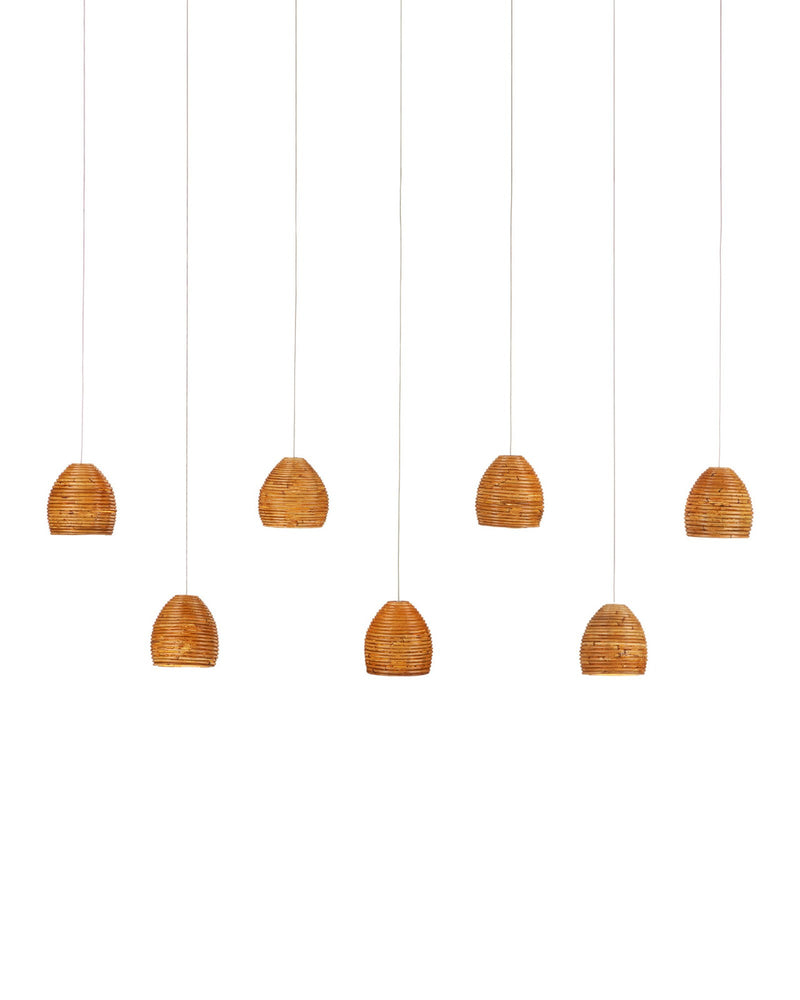 Beehive 7-Light Linear Multi-Drop Pendant in Natural / Silver
