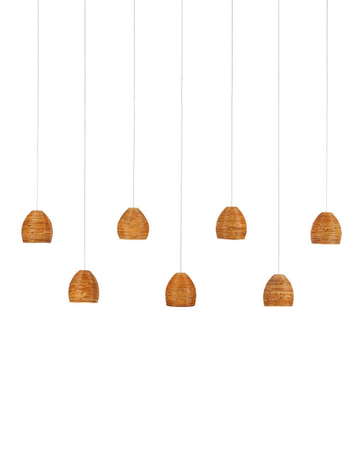 Beehive 7-Light Linear Multi-Drop Pendant in Natural / Silver