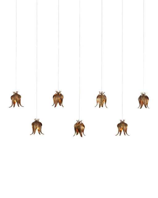 Iota 7-Light Linear Multi-Drop Pendant in Antique Brass / Silver