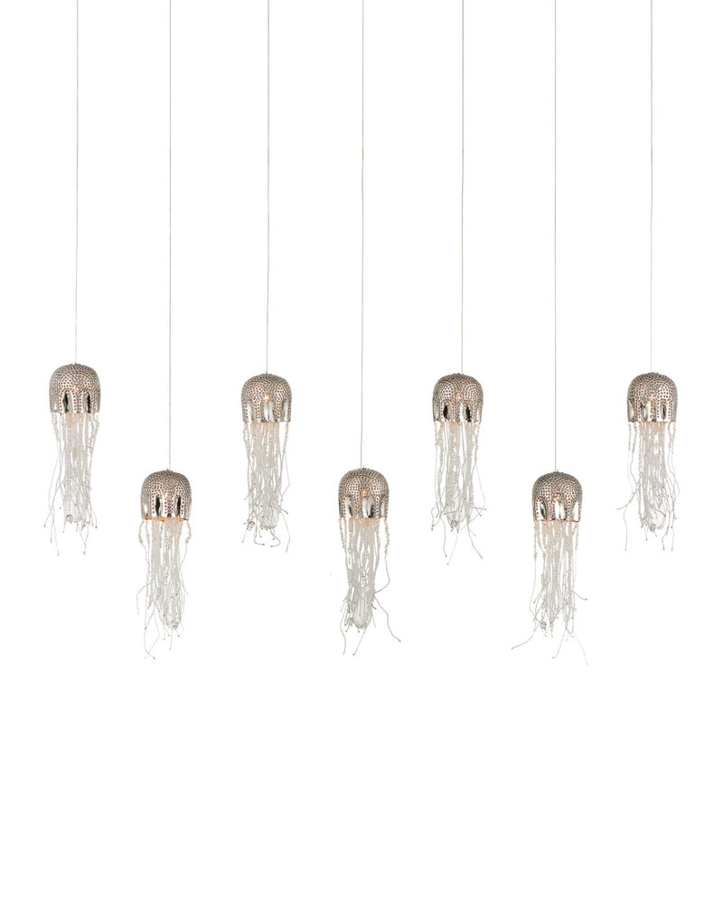Medusa 7-Light Linear Multi-Drop Pendant in Nickel / Clear / Silver