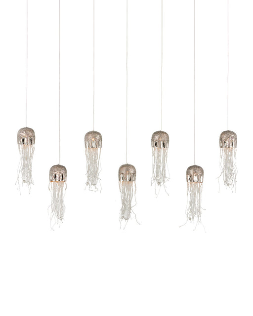 Medusa 7-Light Linear Multi-Drop Pendant in Nickel / Clear / Silver