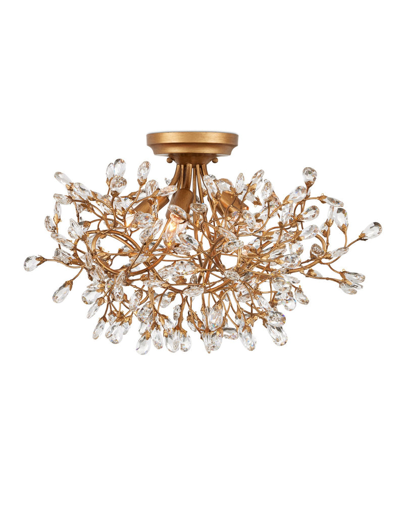 Crystal Bud 5-Light Semi-Flush Mount in Brass / Clear