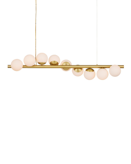 Barcarolle 9-Light Linear Chandelier in Brushed Brass / White