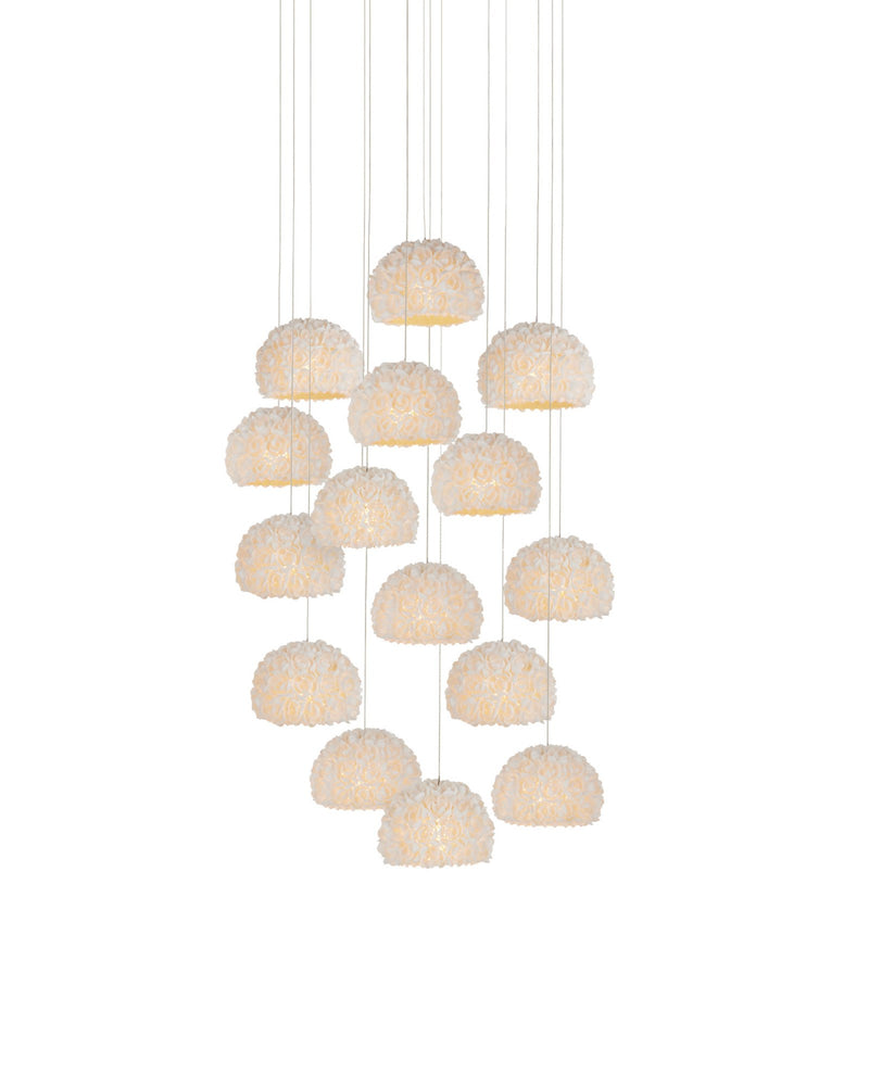 Virtu 15-Light Round Multi-Drop Pendant in Natural / Silver