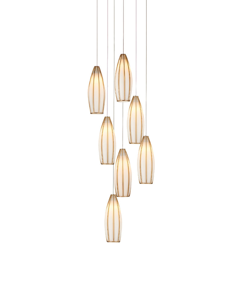 Parish 7-Light Round Multi-Drop Pendant in White / Antique Brass / Silver