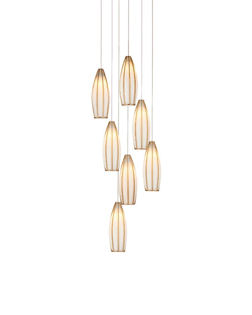 Parish 7-Light Round Multi-Drop Pendant in White / Antique Brass / Silver