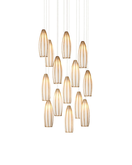 Parish 15-Light Round Multi-Drop Pendant in White / Antique Brass / Silver