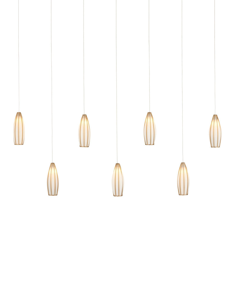 Parish 7-Light Linear Multi-Drop Pendant in White / Antique Brass / Silver