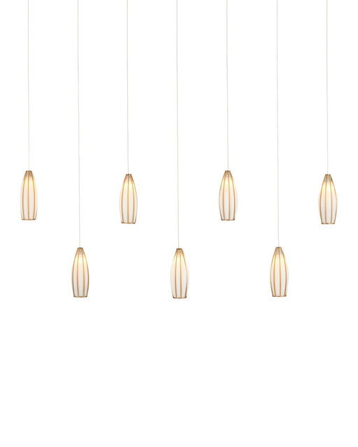 Parish 7-Light Linear Multi-Drop Pendant in White / Antique Brass / Silver