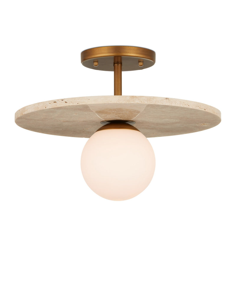 Apricity Semi-Flush Mount in Beige / Antique Brass / Frosted White
